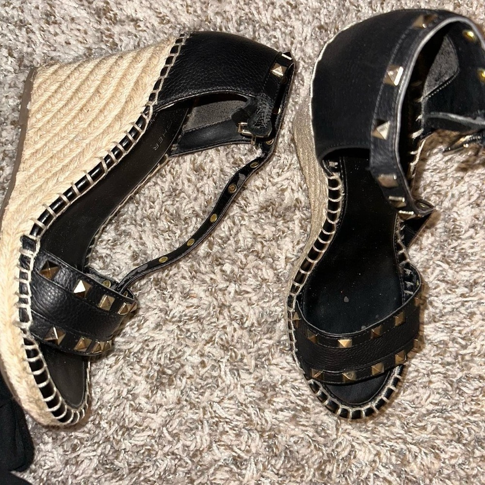 Black Studded Espadrille Wedges